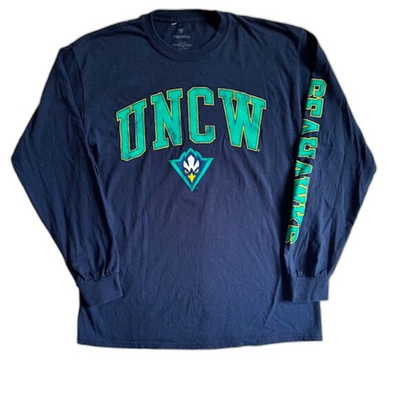 UNCW Seahawks Mens SZ L LS Crewneck Tee Blue Univ of NC Wilmington 100% Cotton - Picture 1 of 9